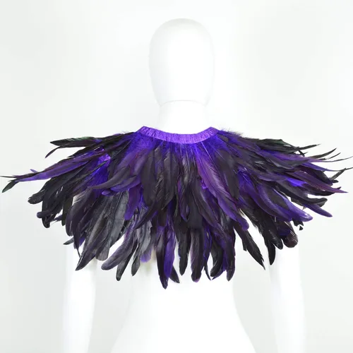 Vista 5 de Feather Shawl for Women - Crow Feathers Collar Halloween Swan Cape Maleficent Witch Costume Accessories