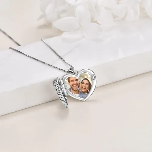 Vista 4 de URONE Collar con colgante de medallón de corazón para mujer, plata de ley, diseño de amor por siempre, soporte para fotos, regalo de joyería