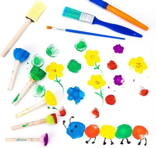 Vista 4 de 53 pinceles de pintura para niños, esponjas de pintura, lavables, juego de pinceles de pintura para niños pequeños de aprendizaje temprano, esponjas