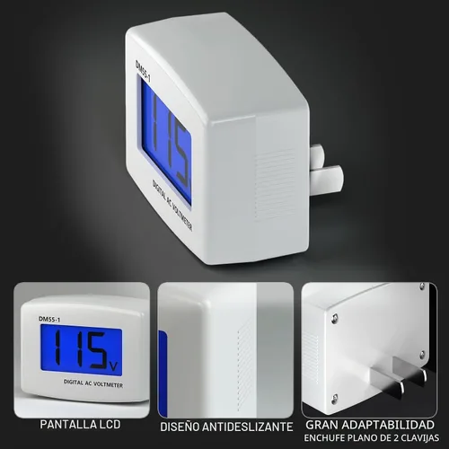 Vista 4 de DROK Probador de voltaje eléctrico AC 80-300V, pantalla LCD de enchufe plano, voltímetro de salida eléctrica, medidor de voltaje digital