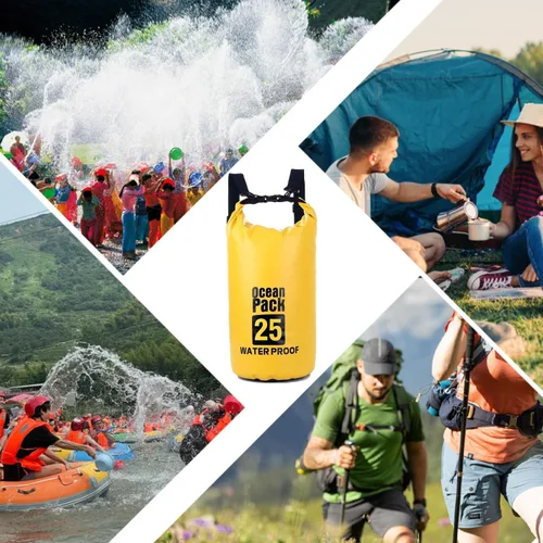 Vista 5 de Bolsa seca impermeable de 25 litros de capacidad, mochila impermeable enrollable para kayak, camping, viajes en la playa y aventuras al aire libre