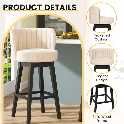 Vista 5 de COCO DESIGN - Juego de 2 taburetes de bar giratorios, 24" de altura del asiento, taburetes de bar de estilo moderno de mediados de siglo