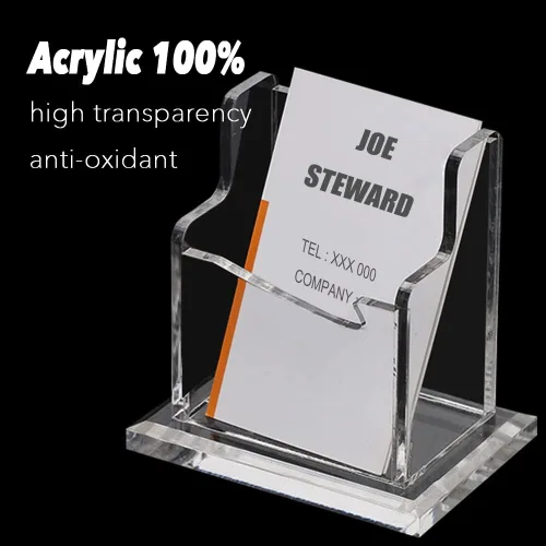 Vista 3 de PARTSPOWER Tarjetero acrílico para escritorio, soporte vertical transparente para tarjetas de presentación, accesorio de escritorio, organizador