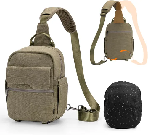 Vista 13 de Cwatcun - Bolso para cámara cruzado al hombro y bandolera, maletín ligero para fotografía DSLR/SLR/sin espejo con soporte para trípode y funda