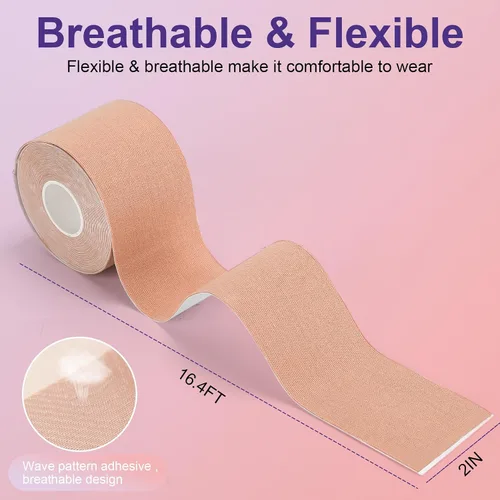 Vista 4 de Kit de cinta adhesiva para senos Boobytape para levantamiento de senos con 1 cinta corporal, 2 pétalos de pecho de silicona, 12 calcomanías