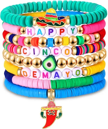Vista 268 de Surfer Heishi - Pulseras apilables para mujer, apilables, de vinilo arcoíris, disco de arcilla, pulseras elásticas para la amistad, joyería bohemia