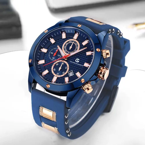 Vista 7 de Technigadgets Denzel Reloj cronógrafo para hombre, multifunción, de cuarzo, analógico, luminoso, con correa de silicona, resistente al agua 30M, Azul