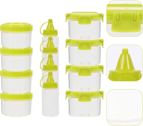 Vista 9 de Luxshiny Juego de 12 cajas de salsa, contenedores reutilizables para condimentos, botella de exprimir reutilizable, mini botellas de salsa