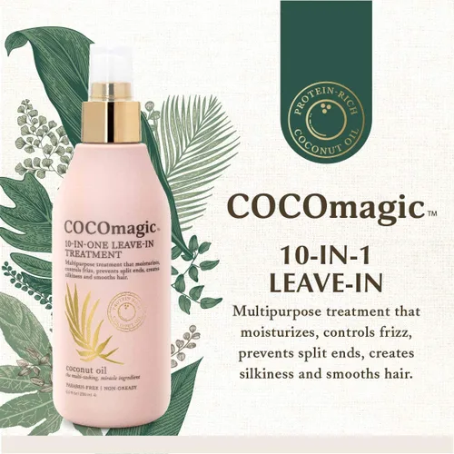 Vista 3 de Cocomagic Tratamiento capilar sin enjuague 10 en 1 con aceite de coco, hidrata, desenreda, previene el encrespamiento, suaviza y crea sedosidad