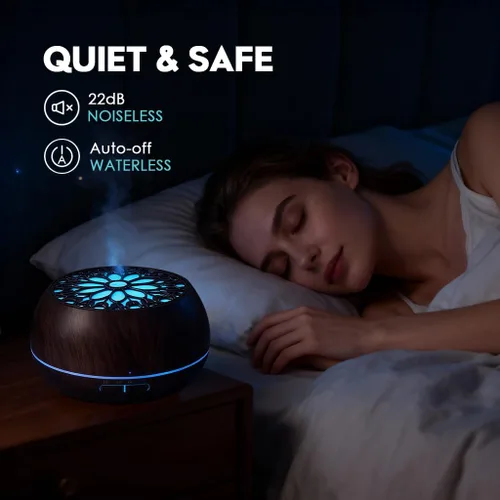 Vista 5 de 550ml Difusor de aceite esencial de gran capacidad con juego de 6 aceites de aromaterapia, humidificador de aire ultrasónico con temporizador y luz