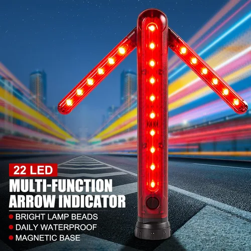 Vista 2 de Luz LED de seguridad vial ajustable de 45 grados, con flecha de giro, luz roja magnética, lámpara LED de seguridad de señal de tráfico