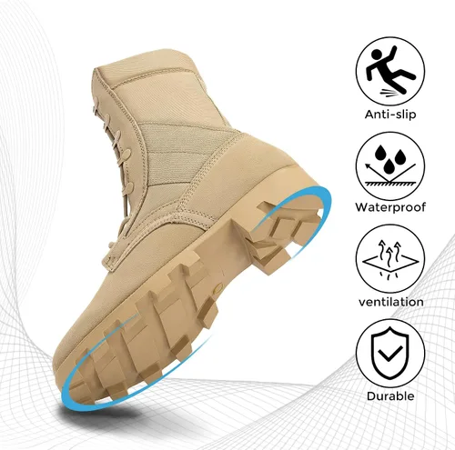 Vista 6 de WIDEWAY Botas tácticas del ejército para hombre botas de combate ligeras botas de selva botas de trabajo militares botas de desierto