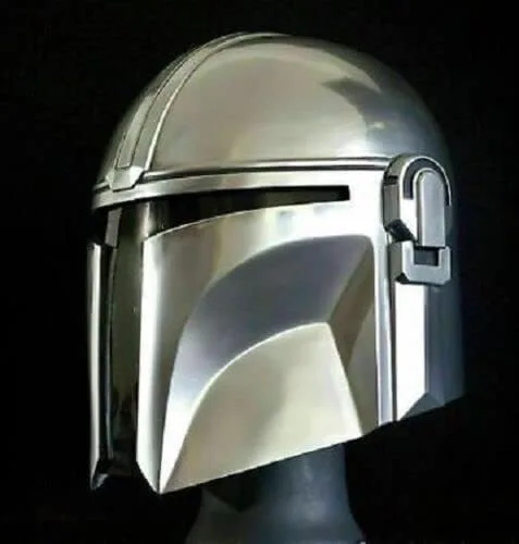 Vista 4 de Hermoso paquete combinado de casco de la serie Mandalorian negro y plateado para festivales de Halloween