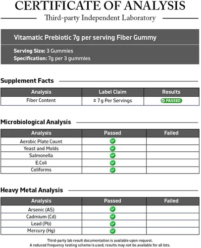 Vista 3 de Vitamatic Gomitas de fibra prebiótica para adultos, 7G de fuerza extra, sin azúcar añadida, 240 gomitas a base de pectina, apoyo para la salud