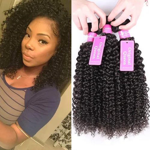 Vista 8 de Original Queen 100% Cabello Humano Brasileño Natural Virgen Rizado Ondulado Tejido 3 Paquetes Extensiones de Cabello Rizado de Longitud Mixta 8 8 8