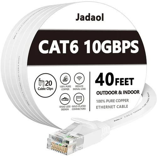 Vista 61 de Cable Ethernet Cat 6 de 1 pie (paquete de 6), para exteriores e interiores, compatible con red Cat7 de 10 Gbps, cable de conexión LAN plano de Negro