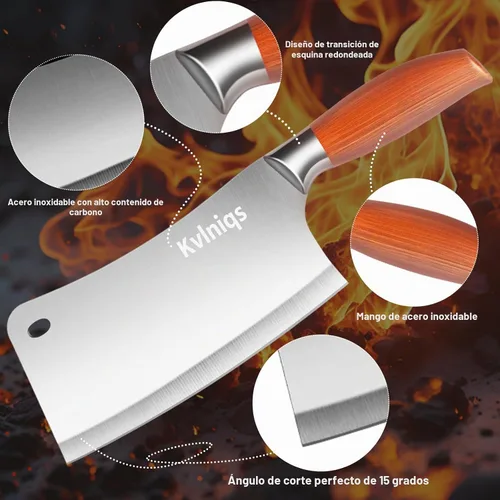 Vista 3 de Cuchillo de carnicero de 7 pulgadas, cuchilla para carne, cortador de huesos resistente, cuchillo de chef de cocina multiusos para cortar huesos