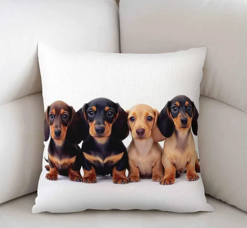 Vista 2 de Swono Funda de almohada cuadrada de lino y algodón para perros salchicha, funda de cojín estándar para hombres y mujeres, decoración del hogar Sw-003