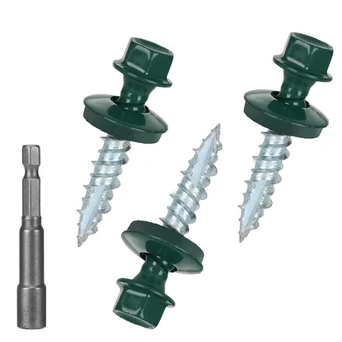Vista 20 de Tornillos para techos de metal de 10 x 1 pulgada, tornillo para techo de chapa metálica con cabeza hexagonal negra y arandela EPDM para techos