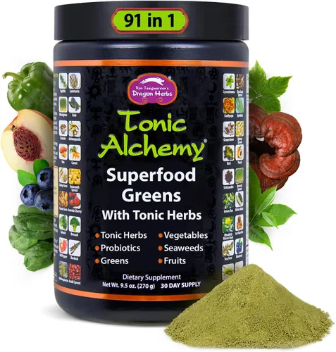 Vista 7 de Dragon Herbs Tonic Alchemy Superfood Greens Powder - Paquete de una sola porción - 91 ingredientes: hierbas tónicas, ashwagandha, champiñones