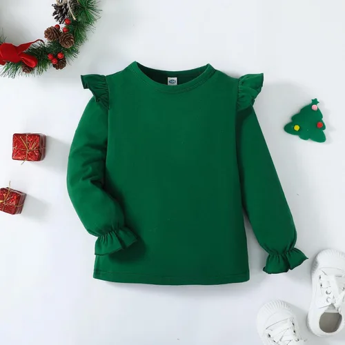 Vista 2 de LYSMuch 1-7T - Blusa de manga larga con volantes para bebé y niña, color liso