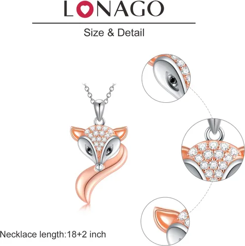 Vista 5 de LONAGO Mother and Child Fox Necklace Sterling Silver, Foxes Heart Necklace Gift for Mother Grandmother Mom Daughter Women