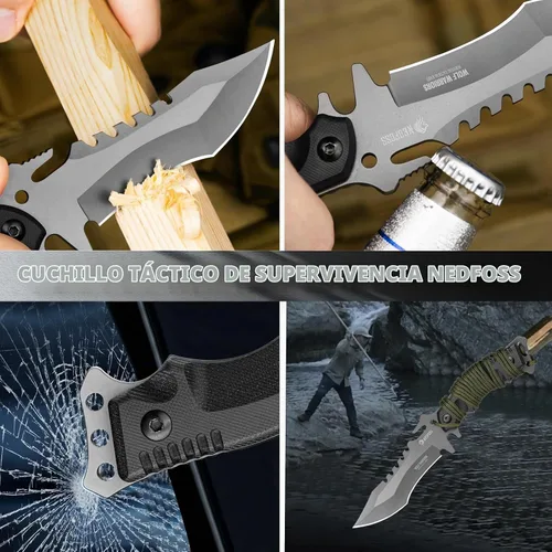Vista 5 de NedFoss Cuchillo de supervivencia de hoja fija con funda, cuchillo de campamento de espiga completa de 9 pulgadas, mango ergonómico G10