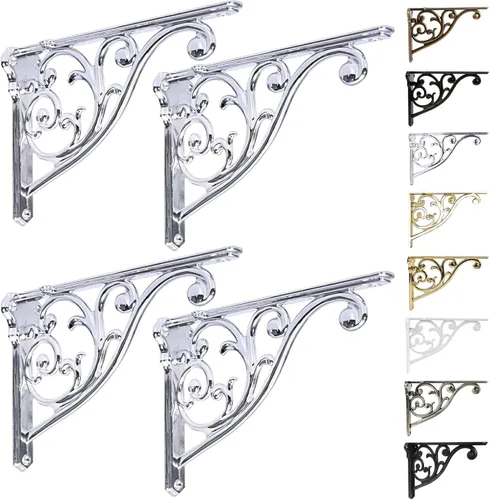 Vista 12 de Soportes de estante de 4 pulgadas, paquete de 4 soportes de pared de latón antiguo de alta resistencia, estantes decorativos de cocina victoriana
