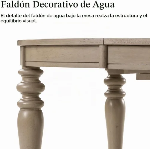 Vista 6 de HULALA HOME Mesa de comedor extensible redonda ovalada de 42 a 60 pulgadas, mesa de comedor extensible de madera de roble vintage con hojas