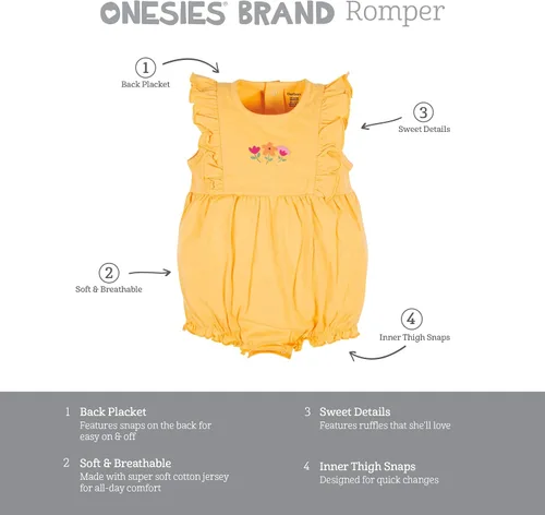 Vista 6 de Onesies Brand Paquete de 3 mamelucos para bebé niña
