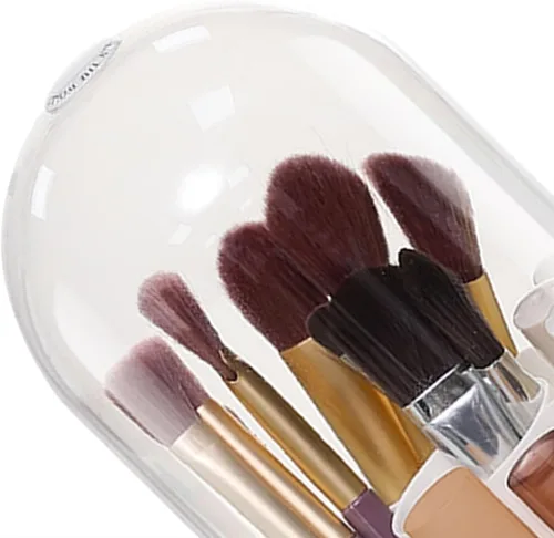 Vista 3 de Organizador de cosméticos de plástico para brochas de maquillaje, caja de almacenamiento giratoria para maquillaje, organizador de maquillaje