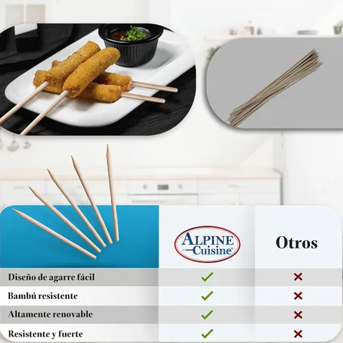 Vista 5 de Alpine Cuisine Brochetas de bambú para barbacoa - Palitos de kebab de 6 pulgadas (50 unidades) para aperitivos y smores