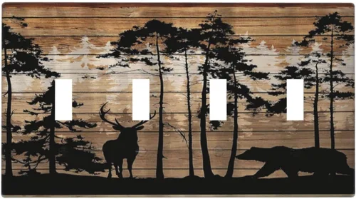 Vista 85 de Mid Century Morden Boho - Placa de pared para interruptor de luz dúplex de 1 banda, placa frontal decorativa eléctrica para receptáculo para baño