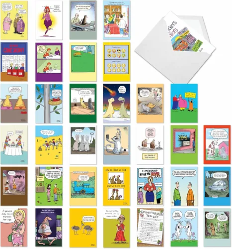 Vista 12 de NobleWorks - Caja de 36 tarjetas de felicitación en blanco divertidas surtidas con sobres, paquete variado de humor mixto - Amistad para hombres