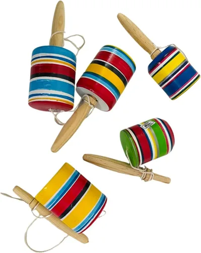Vista 2 de Balero de madera multicolor mexicano juguete tradicional hecho a mano nuevo