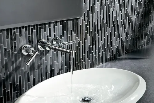 Vista 2 de Moen TS43003 Arris - Grifo de baño con dos manijas para montaje en pared, requiere válvula, cromado