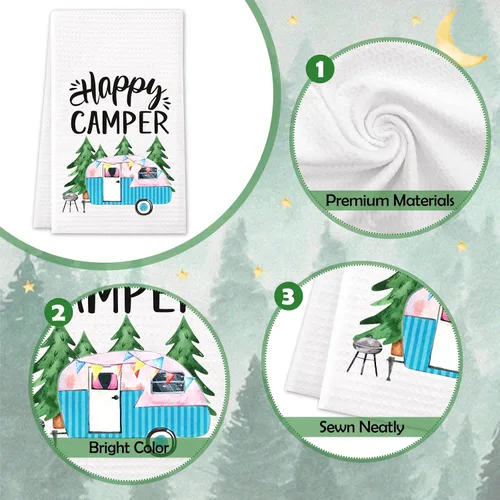 Vista 4 de Vansolinne Juego de 4 toallas de cocina para camping, juego de toallas de mano de cocina blancas impresas con frases divertidas, regalos novedosos