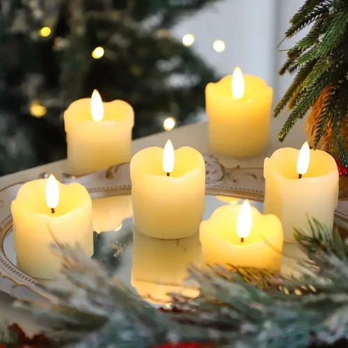 Vista 9 de Lezonic - Velas votivas sin llama operadas por batería con control remoto y temporizador, paquete de 6 (D:2" X H:2") velas LED de cera fluctuante