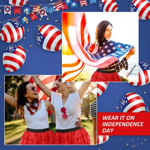 Vista 3 de Jeyiour 4 faldas tutú para mujeres y niñas, disfraz de correr con lentejuelas con purpurina, falda patriótica para adolescentes, fiesta, cosplay