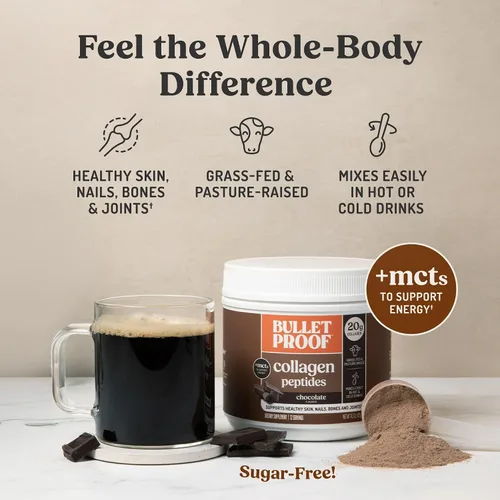 Vista 4 de Bulletproof Polvo de Péptidos de Colágeno Chocolate con Aceite MCT, 14.3 Onzas, Proteína de Colágeno Alimentado con Pasto para la Piel, Soporte