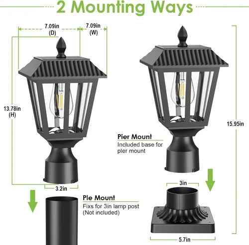Vista 6 de Greluna Luces solares para poste, lámpara solar del anochecer al amanecer con base de montaje en muelle, luces de poste al aire libre impermeables