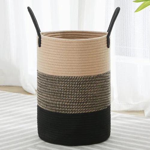 Vista 37 de VIPOSCO Cesta de lavandería tejida pequeña de 30L, color marrón y blanco