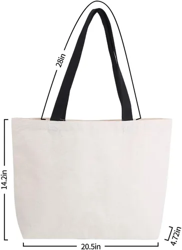 Vista 2 de Azuca Bolsas de lona reutilizables para comestibles con bolsillo interior, grandes compras en la playa, resistentes, 12 onzas, multiusos, natural