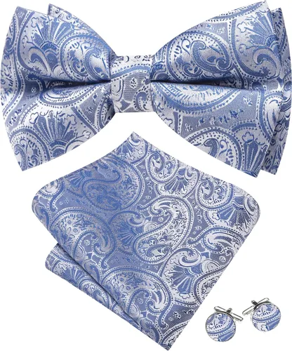 Vista 24 de Barry.Wang Pajarita de Rayas Paisley para Hombre de Seda Preatada Pañuelo de Bolsillo Gemelos Juego Formal Boda Fiesta Graduación