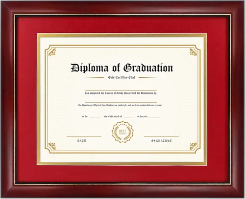 Vista 8 de GraduatePro Marco de diploma de certificado de 8.5 x 11, madera maciza y acrílico con protección UV, acabado cereza con ribete dorado