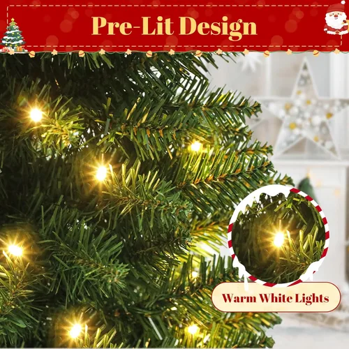 Vista 5 de QBA Árbol de Navidad preiluminado de 7 pies, árbol de Navidad artificial Verde Blanco Cálido