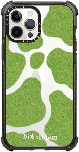 Vista 22 de CASETiFY Funda Ultra Impact para iPhone 12 Pro Max - Adhesivo Aries Moross, color negro transparente