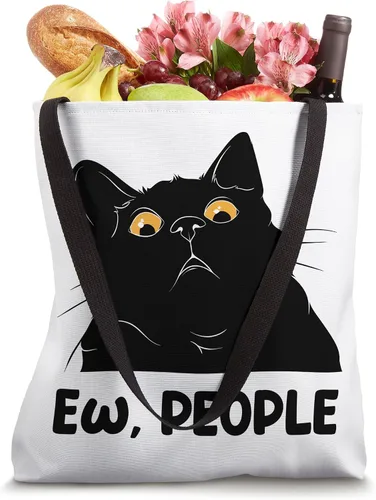 Vista 4 de Ew people - Divertido amante de los gatos negros para mujeres y hombres, divertido bolso de mano con frase de gato