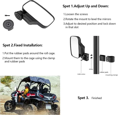 Vista 6 de Motobiker Espejos Laterales UTV con Jaula de Barra Antivuelco de 1.75" o 2" Pulgadas, Espejo Lateral de Vista Trasera Ajustable Compatible