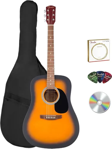 Vista 15 de Fender Guitarra acústica Dreadnought - Paquete natural con estuche, afinador, cuerdas, correa y púas